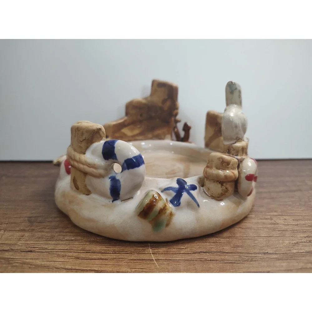 Down By The Pier Ceramic Pillar Candle Holder Pelican Beach House Decor
